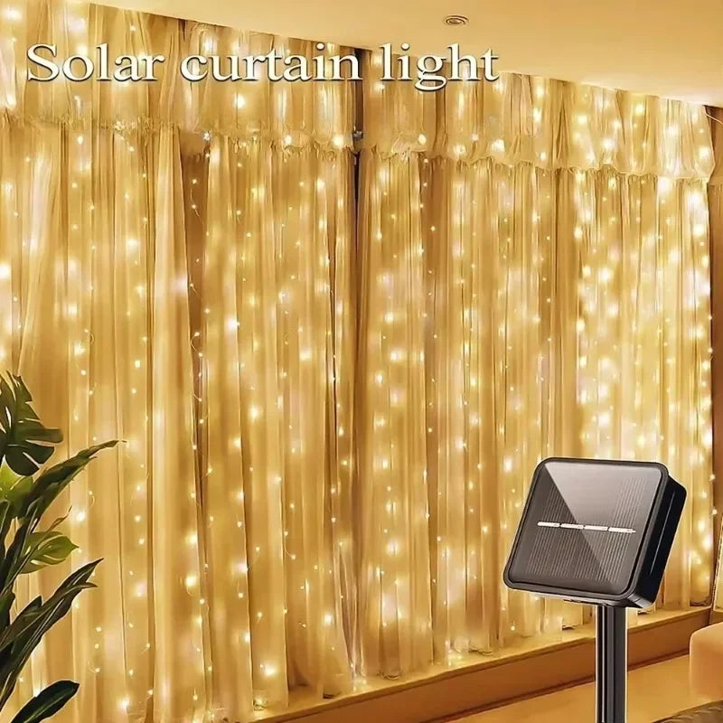 3M 8 Mode LED Solar Energy Curtain String Lights Holiday Garland Lamp Home Garden Christmas Party Atmosphere Decoration