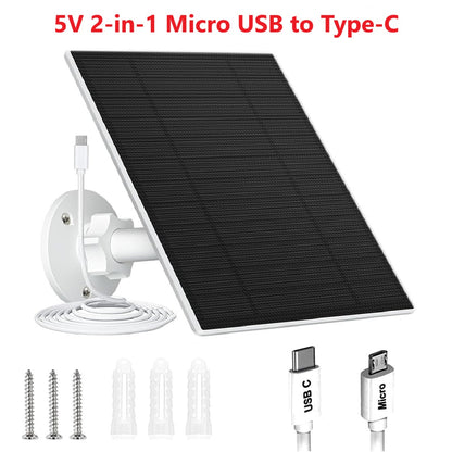 5V Solar Charger - USB-C/Micro USB for Security Cameras
