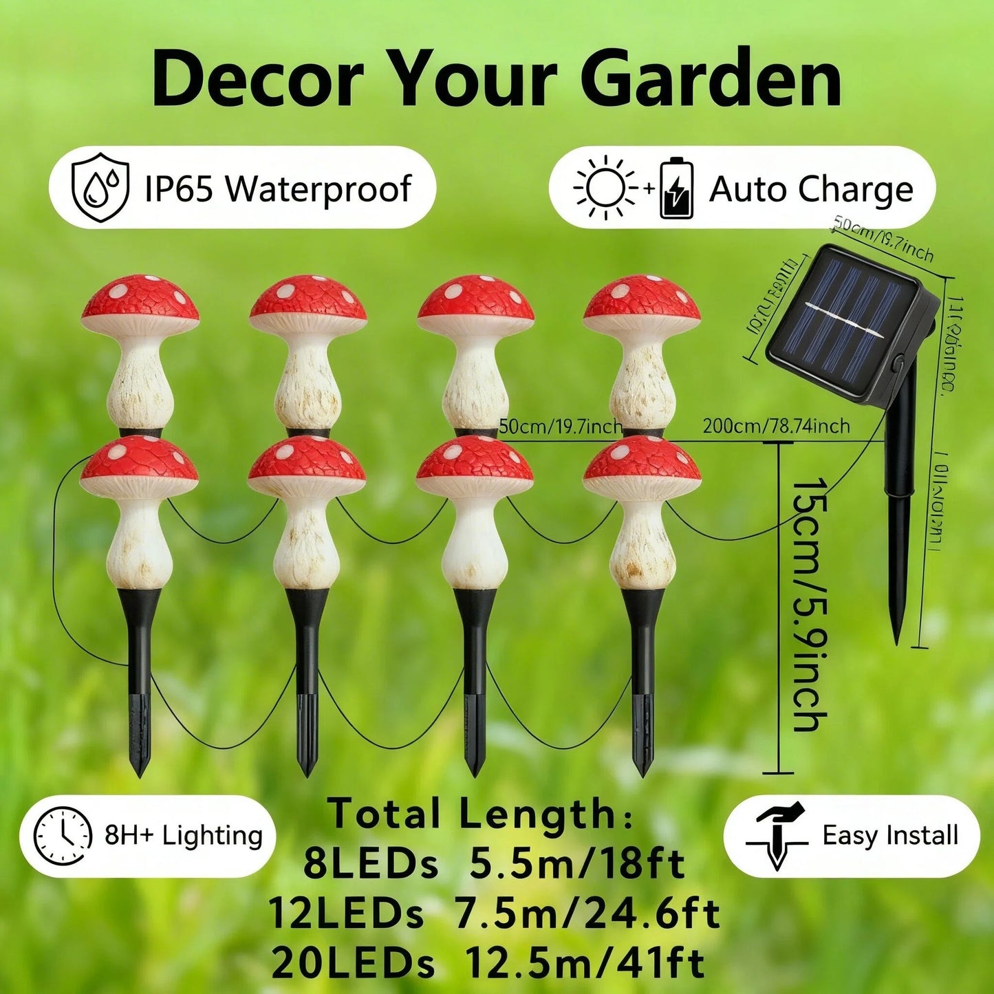 Solar Lawn Lights: Mushroom Lamp Post - 8-Head Garden Decoration