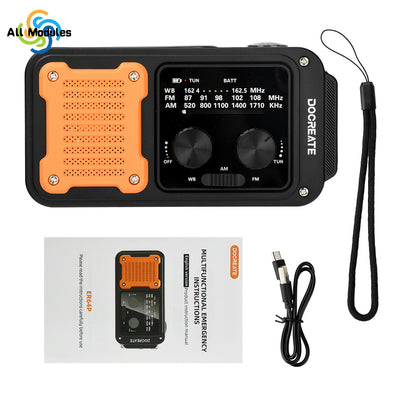 Solar Crank Radio: Emergency Radio 7-in-1 Solar Hand Crank AM/FM/WB