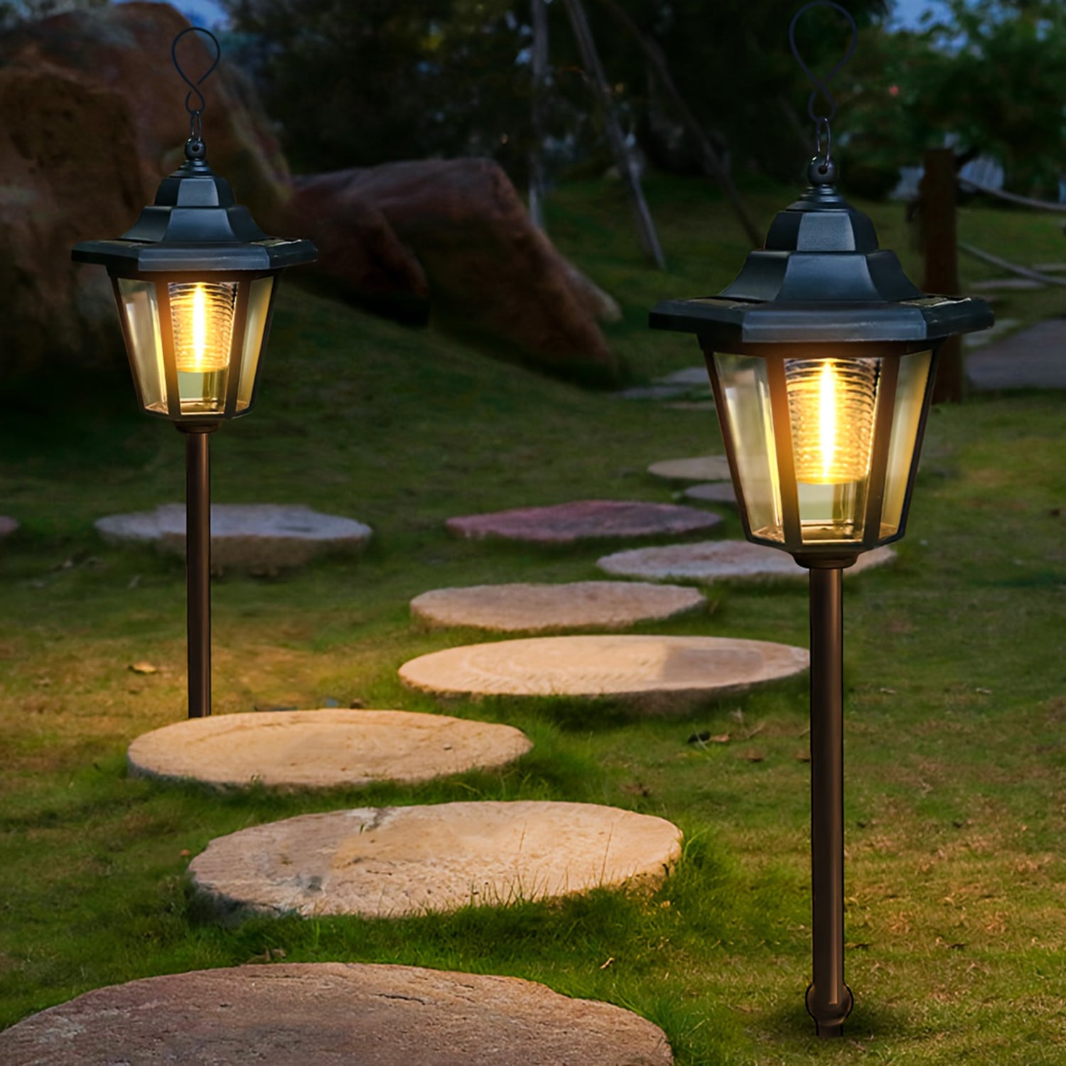 Hexagonal Solar Pathway Lights - Outdoor Hanging Lanterns