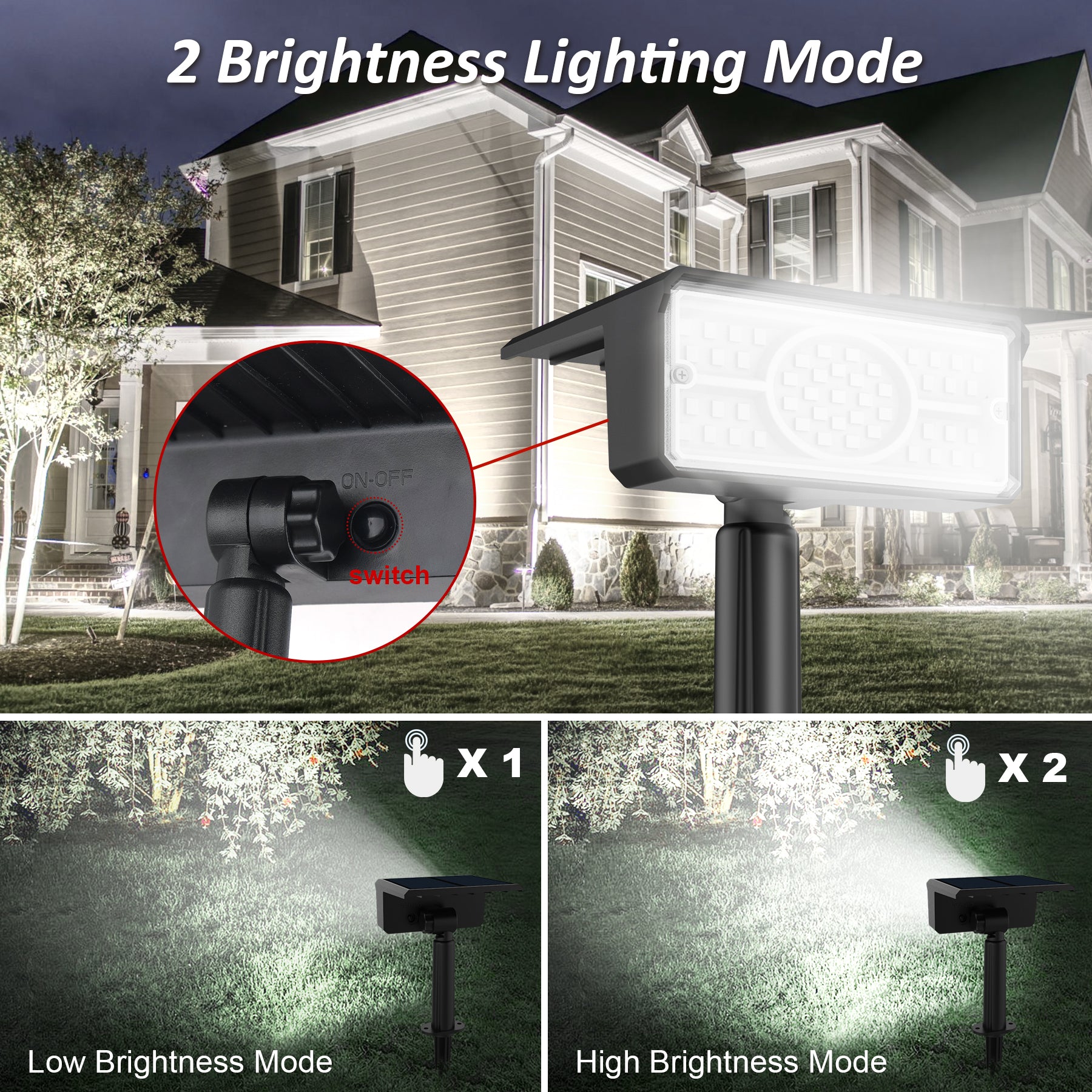 Solar Powered Spotlight: 3000K/6000K/Blue/Green, IP65 Waterproof