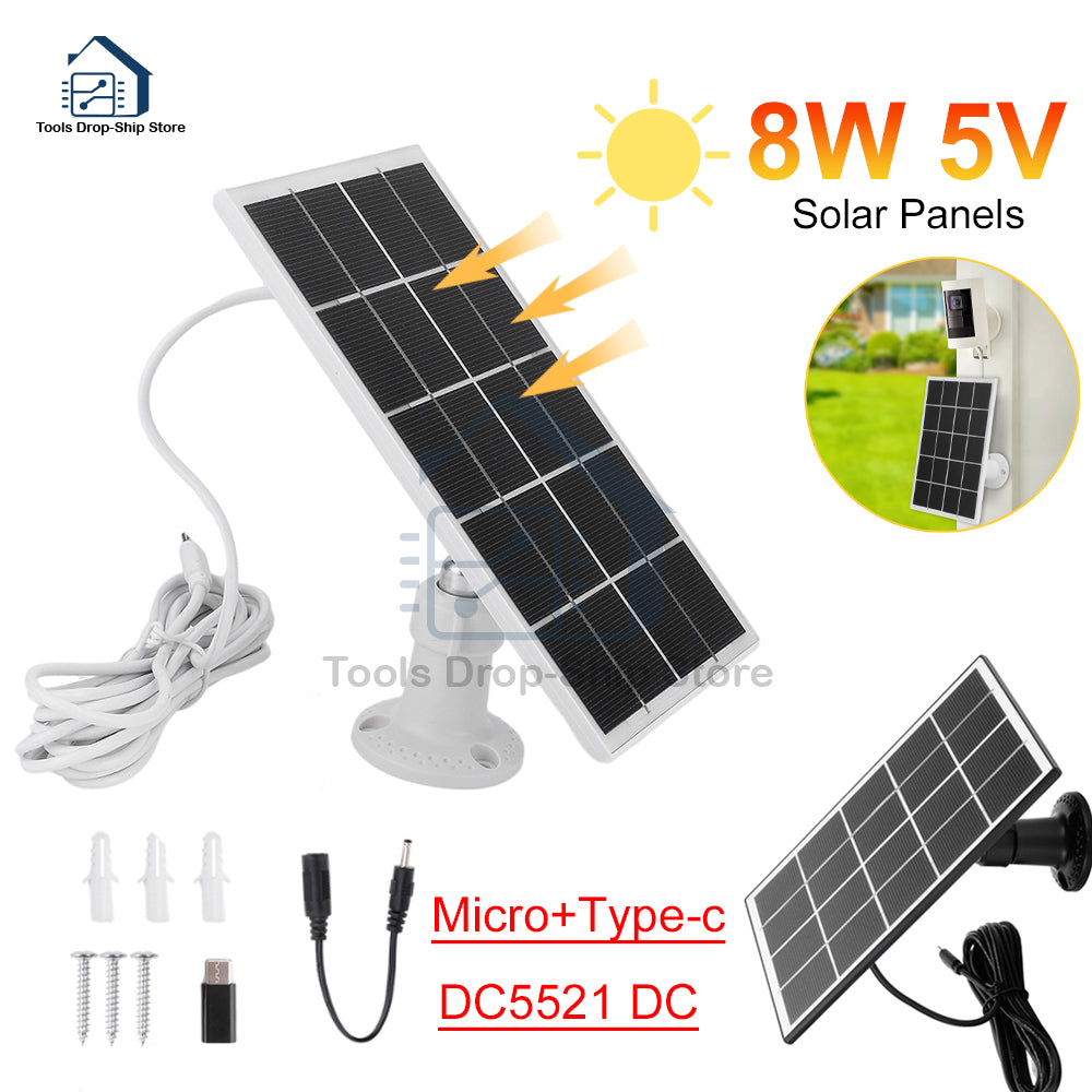 8W Solar Panel Charger for Security Cameras & Home Lights